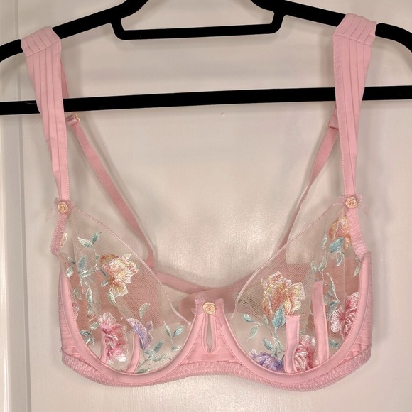 For Love And Lemons Other - For Love and Lemons floral embroidered pink bra